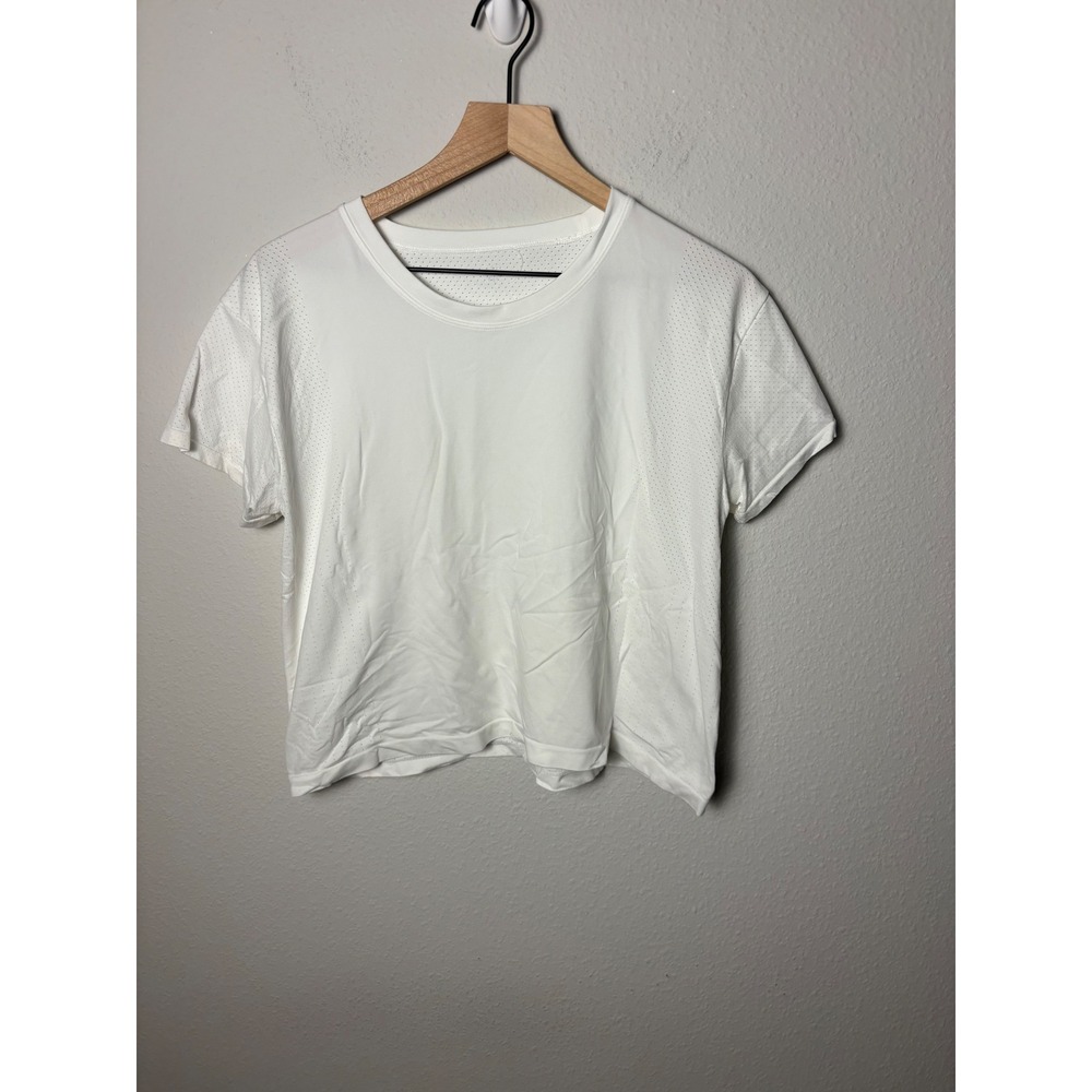 Athleta Ether Seamless Mesh Tee White Size Large Short Sleeve Activewear Shirt